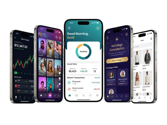 Mobile apps built by Sunil Saini — fintech, social video, astrology, e-commerce